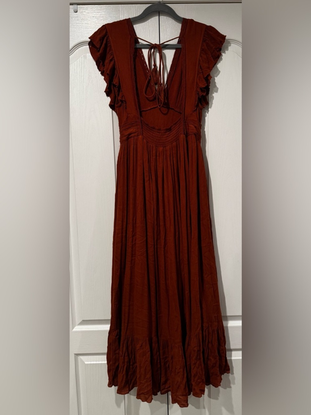 Free People Rust Ruffle High-Low Open Back Dress - Size S - Picture 5 of 7